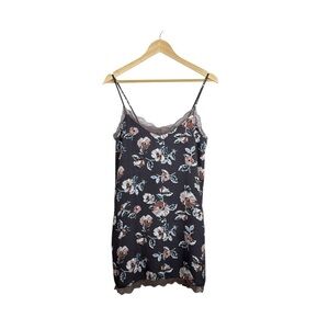 Dee Elle Boutique Floral Lace Trim Slip Camisole Dress Grey/Pink OS